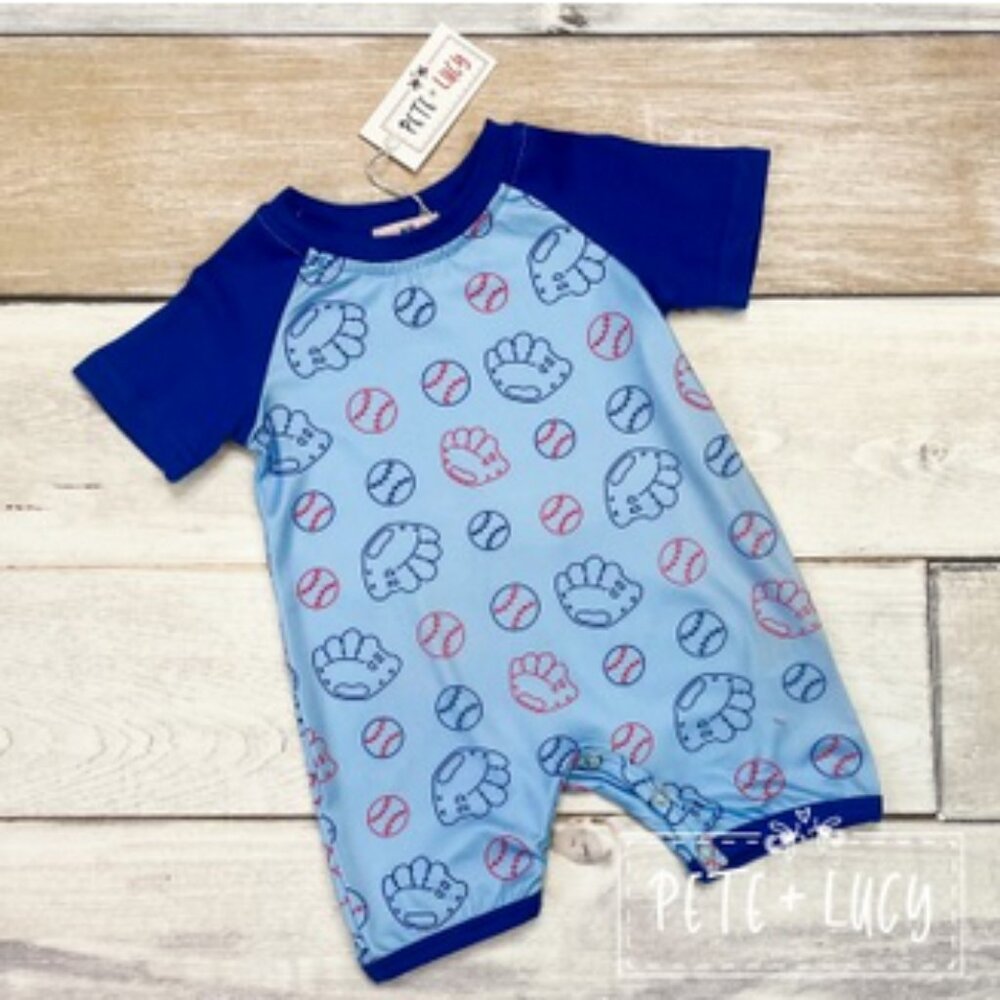 NWT Let's Play Ball romper by Pete + Lucy